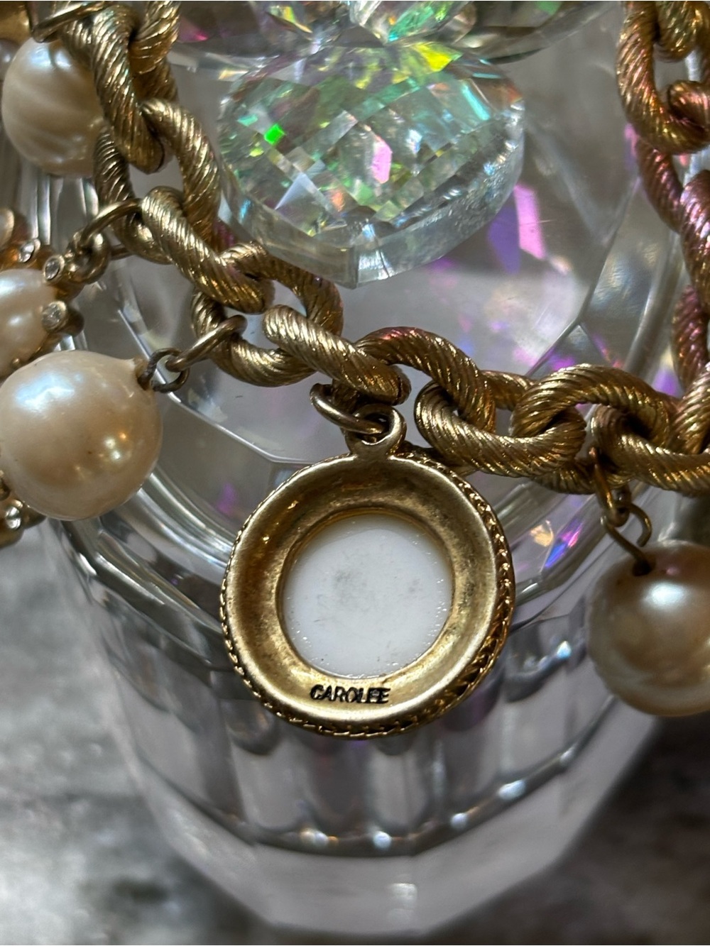 Carolee Gold-Tone Pearl Charm Bracelet with Crystal Accents - Picture 5 of 8